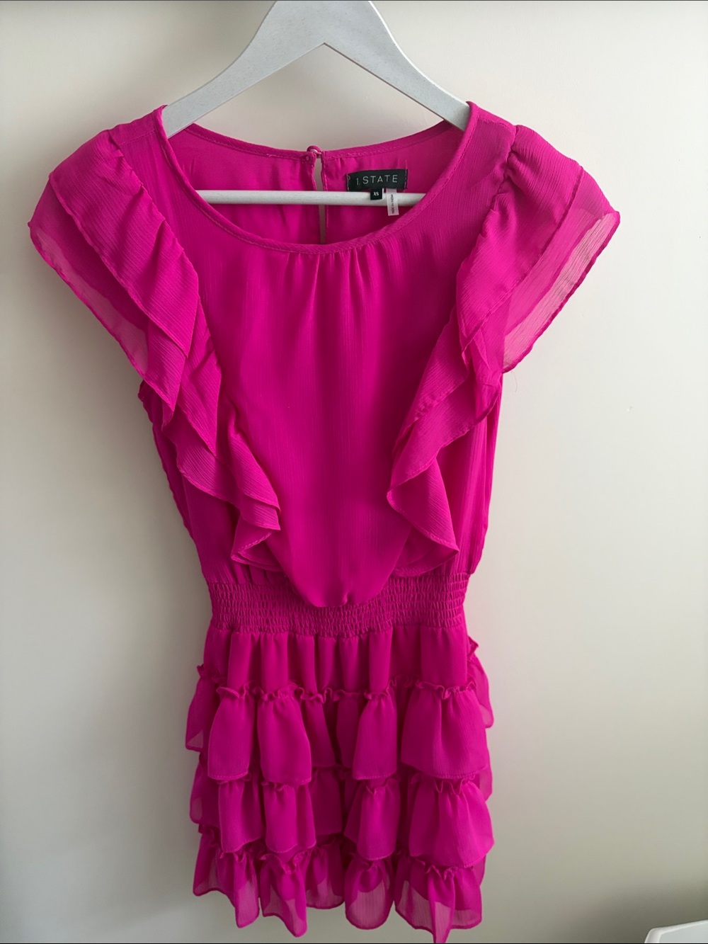 1. STATE Fuchsia Ruffle Sleeve Tiered Dress